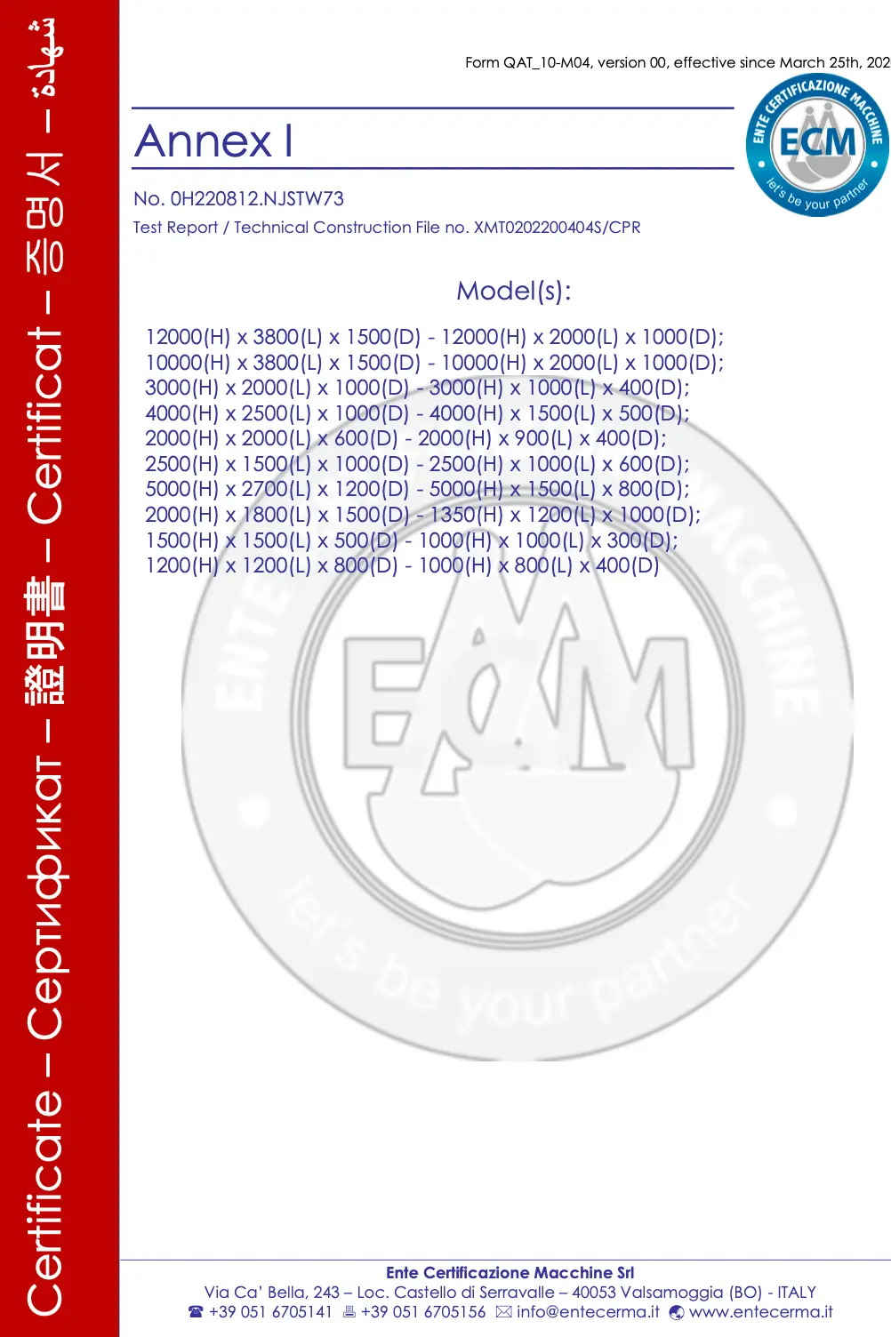 CE Standard Racking Compliance Certificate - Remprack